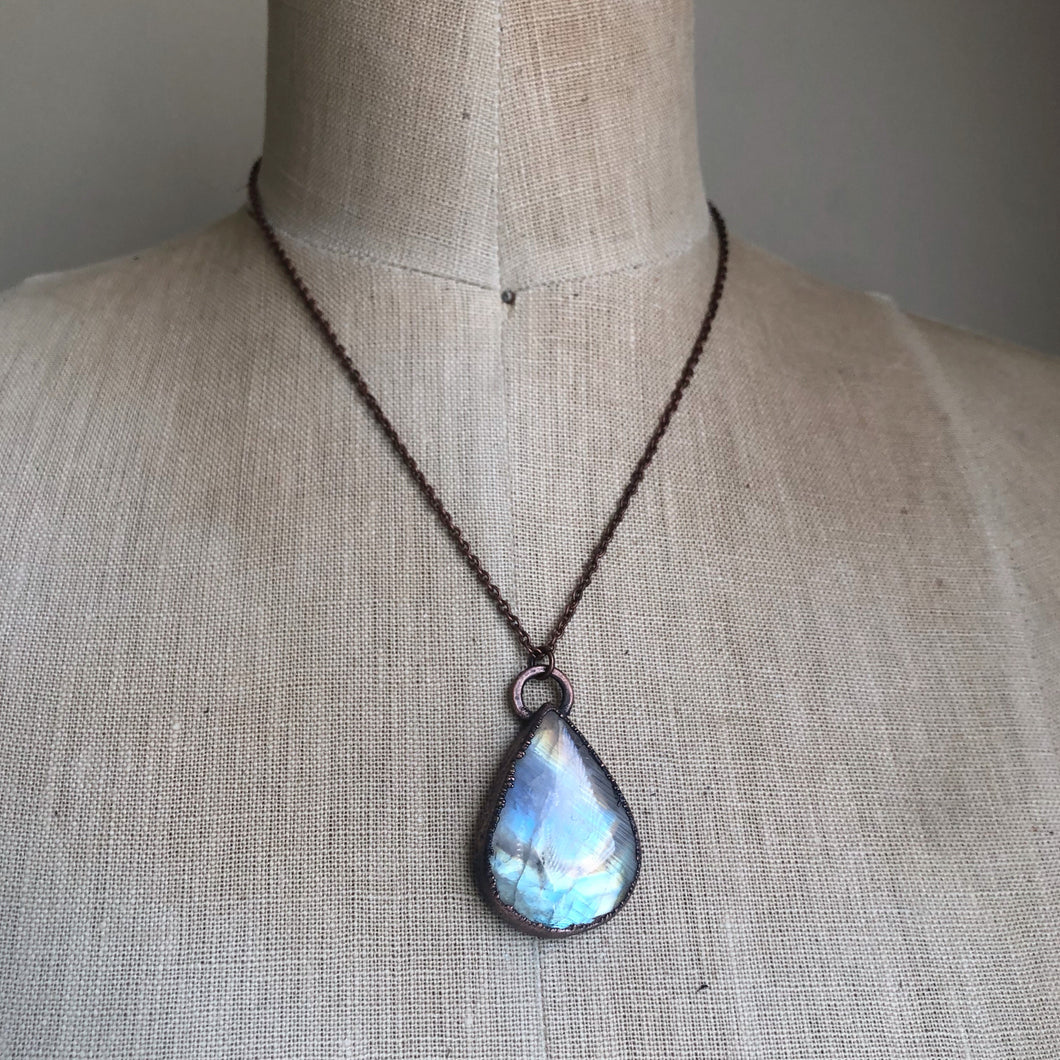 Rainbow Moonstone Teardrop Necklace Round #1 - Ready to Ship