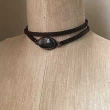 Load image into Gallery viewer, Silver Obsidian and Leather Wrap Bracelet/Choker - Ready to Ship

