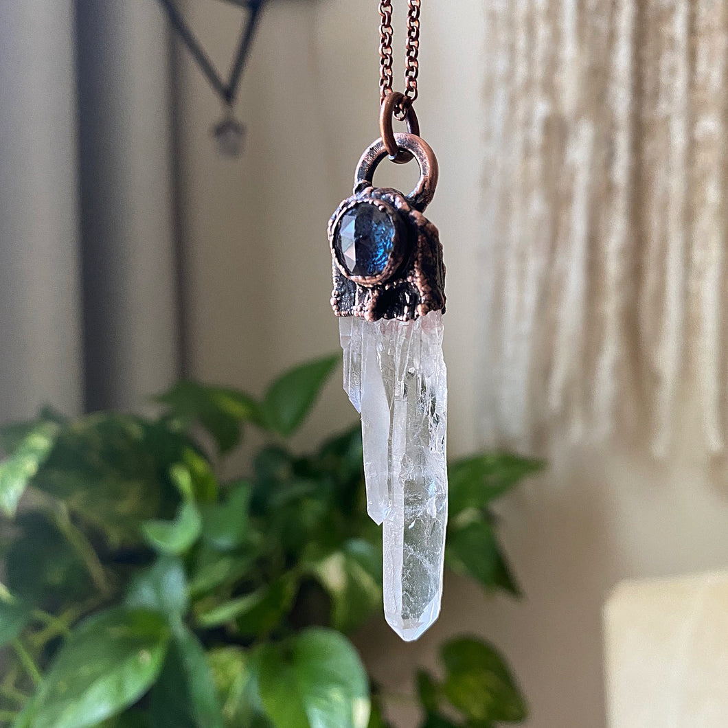 Clear Quartz Point & Blue Kyanite Necklace - Ready to Ship