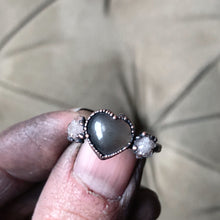 Load image into Gallery viewer, Grey Moonstone &amp; Clear Quartz Druzy Ring - #1 (Size 6) - Ready to Ship
