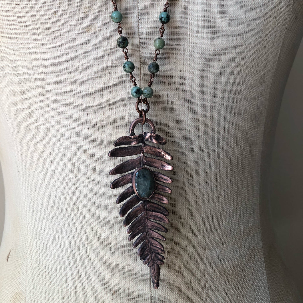 Electroformed Fern with Polished Green Kyanite Necklace #1