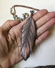 Load image into Gallery viewer, Large Electroformed Feather &amp; Amazonite Necklace  - Ready to Ship
