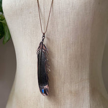 Load image into Gallery viewer, Electroformed Charcoal Grey Dove Feather &amp; Opal Necklace #2- Ready to Ship
