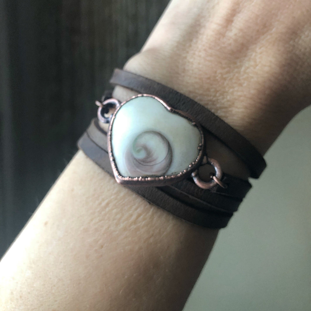 Eye of Shiva Heart and Leather Wrap Bracelet/Choker #1