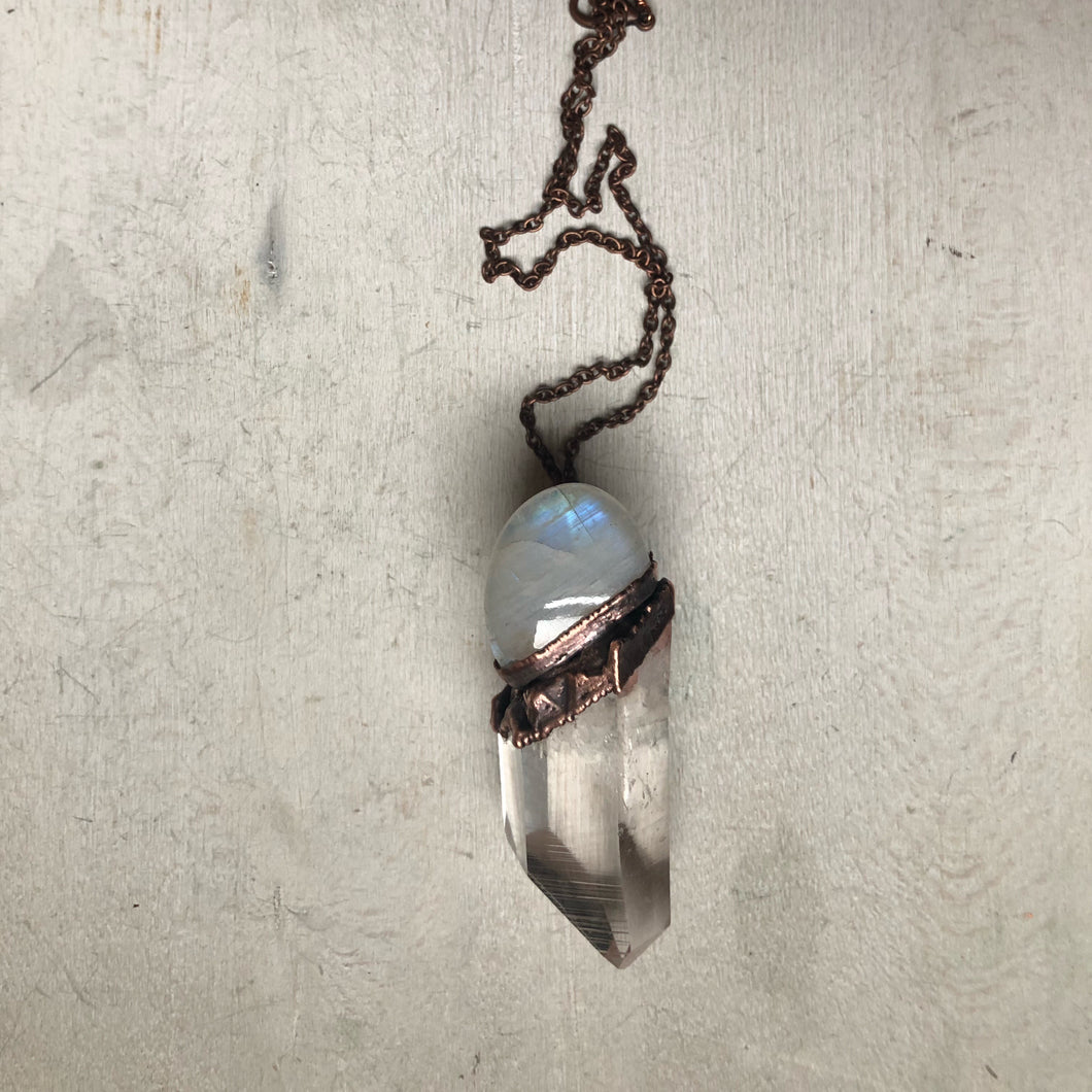 Clear Quartz Point and Moonstone Necklace #2 - Ready to Ship