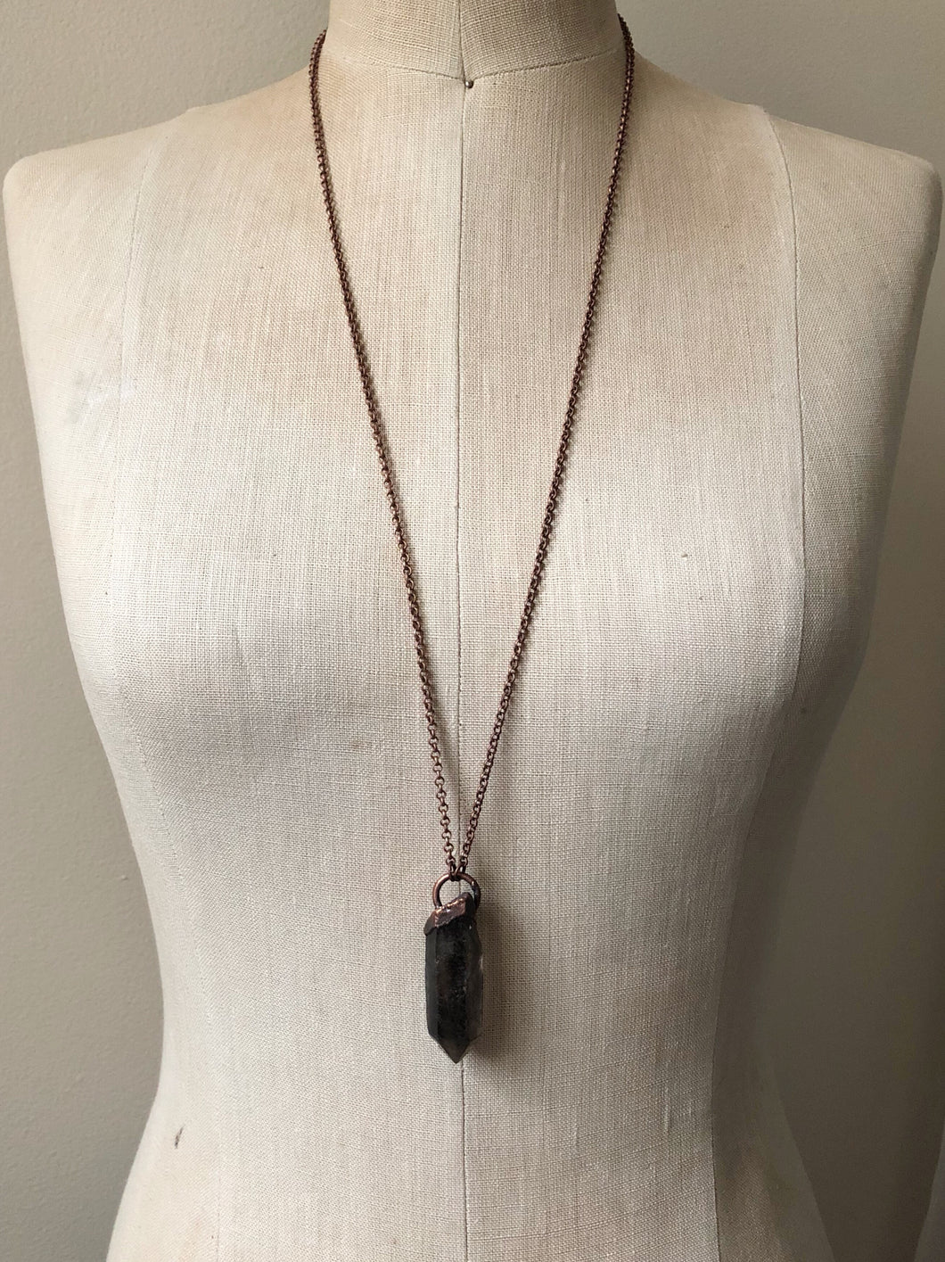 Raw Smoky Quartz Point #1 on Aged Copper Chain (Satya Collection)