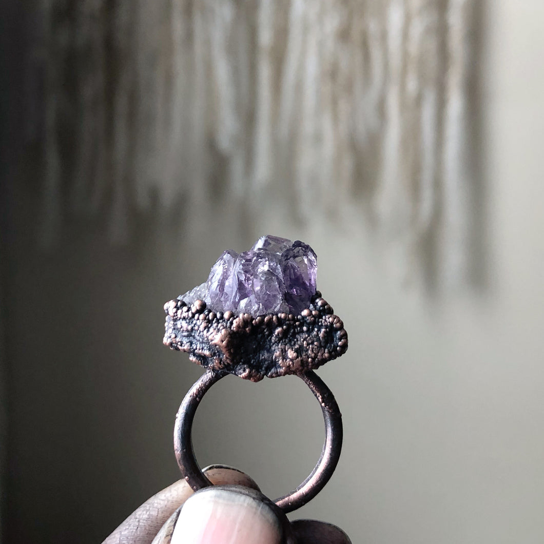 Raw Amethyst Cluster Ring #2 (Size 6.75) - Ready to Ship