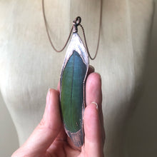 Load image into Gallery viewer, Electroformed Green Macaw Feather Necklace #1- Ready to Ship
