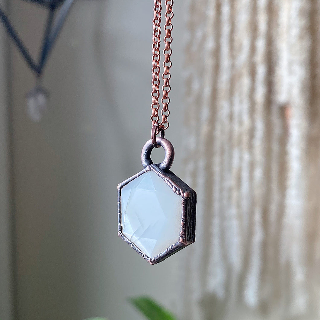White Moonstone Hexagon Necklace #2 - Ready to Ship