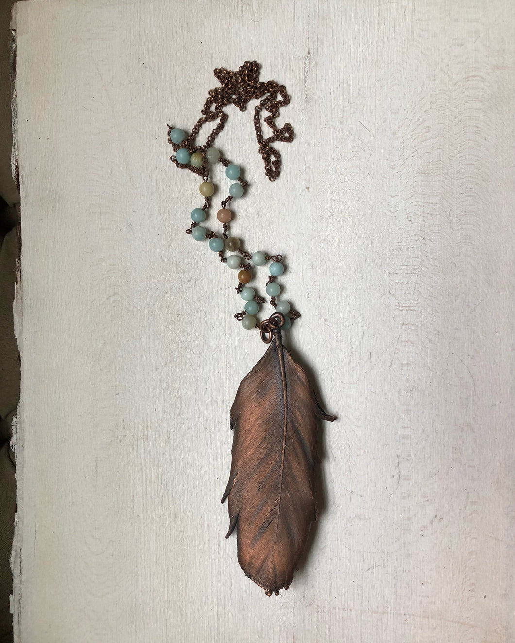Large Electroformed Feather & Amazonite Necklace (Satya Collection)