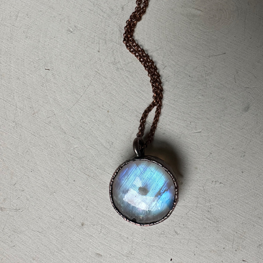 Round Rainbow Moonstone Necklace - Ready to Ship