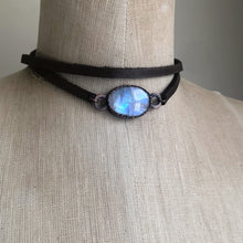 Load image into Gallery viewer, Rainbow Moonstone &amp; Leather Wrap Bracelet/Choker - Ready to Ship
