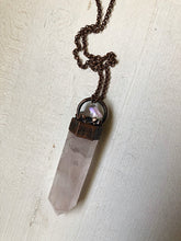 Load image into Gallery viewer, Rose Quartz Point with Angel Aura Cluster Long Necklace - Ready to Ship (Flower Moon Collection)
