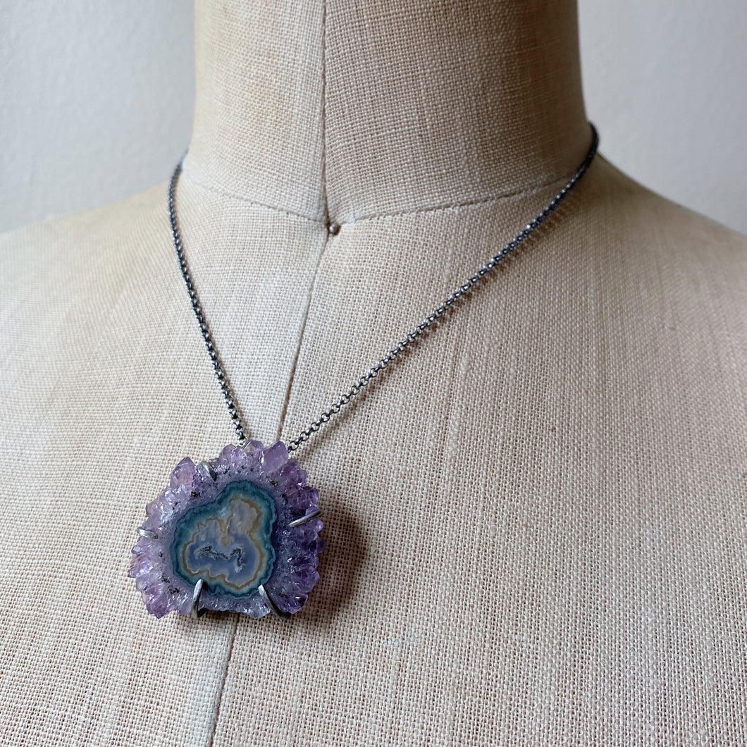 Amethyst Stalactite Slice Necklace #2 - Sterling Silver