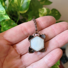 Load image into Gallery viewer, White Moonstone Hexagon and Hydrangea Necklace - Ready to Ship
