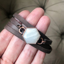 Load image into Gallery viewer, White Moonstone Hexagon and Leather Wrap Bracelet/Choker #2 - Ready to Ship
