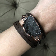 Load image into Gallery viewer, Gray Druzy and Leather Wrap Bracelet/Choker #3 - Ready to Ship
