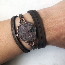Load image into Gallery viewer, Raw Ruby and Leather Wrap Bracelet/Choker #1 (Ready to Ship) - Darkness Calling Collection
