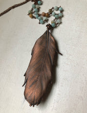 Load image into Gallery viewer, Large Electroformed Feather &amp; Amazonite Necklace (Satya Collection)
