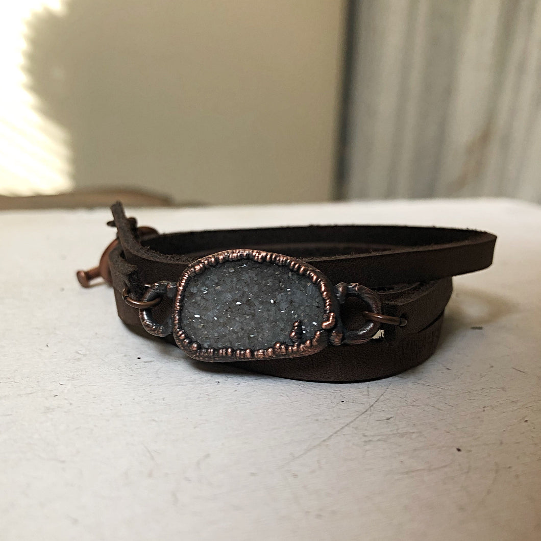 Charcoal Druzy and Leather Wrap Bracelet/Choker #3 - Ready to Ship