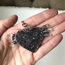 Load image into Gallery viewer, Dark Amethyst Druzy &amp; Clear Quartz Point Tell Tale Heart Necklace #3

