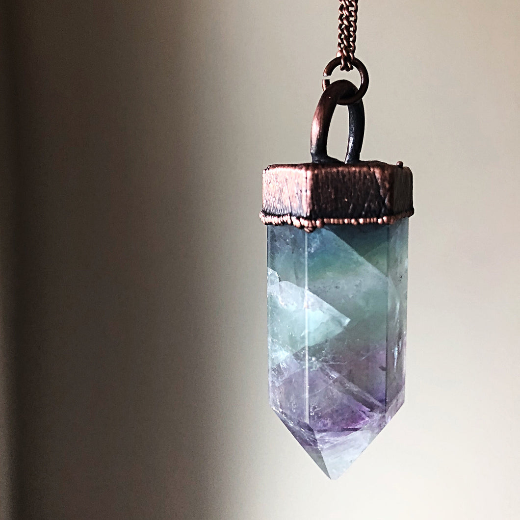 Fluorite Polished Point Necklace #2 - Ready to Ship