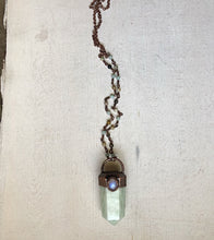Load image into Gallery viewer, Amazonite Six-Sided Point with Rainbow Moonstone Necklace on Amazonite Accented Chain- Ready to Ship
