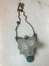 Load image into Gallery viewer, Clear Quartz, Raw Amazonite &amp; Rainbow Moonstone Statement Necklace - Ready to Ship
