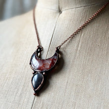 Load image into Gallery viewer, Hematoid Quartz Crescent Moon with Silver Sheen Obsidian Necklace - Ready to Ship
