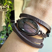 Load image into Gallery viewer, Labradorite and Leather Wrap Bracelet/Choker
