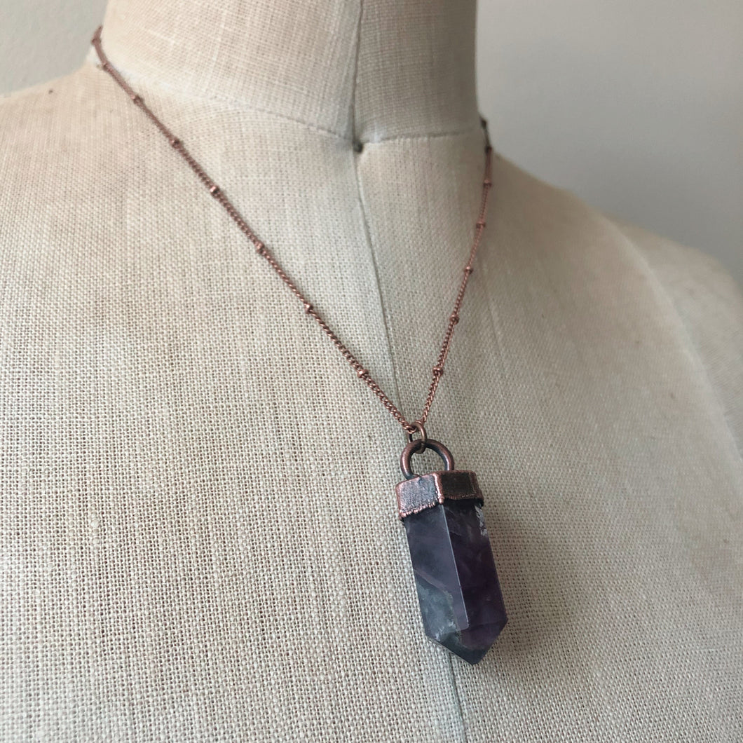 Fluorite Polished Point Necklace #1 - Ready to Ship