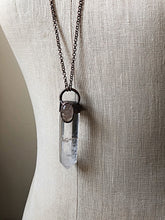 Load image into Gallery viewer, Polished Clear Quartz Point &amp; Oval Golden Rutilated Quartz Necklace (Icarus Soaring)
