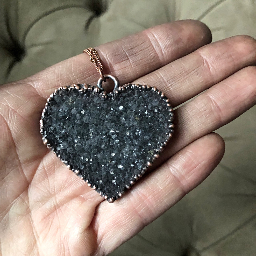 Dark Amethyst Druzy Heart Necklace - Ready to Ship