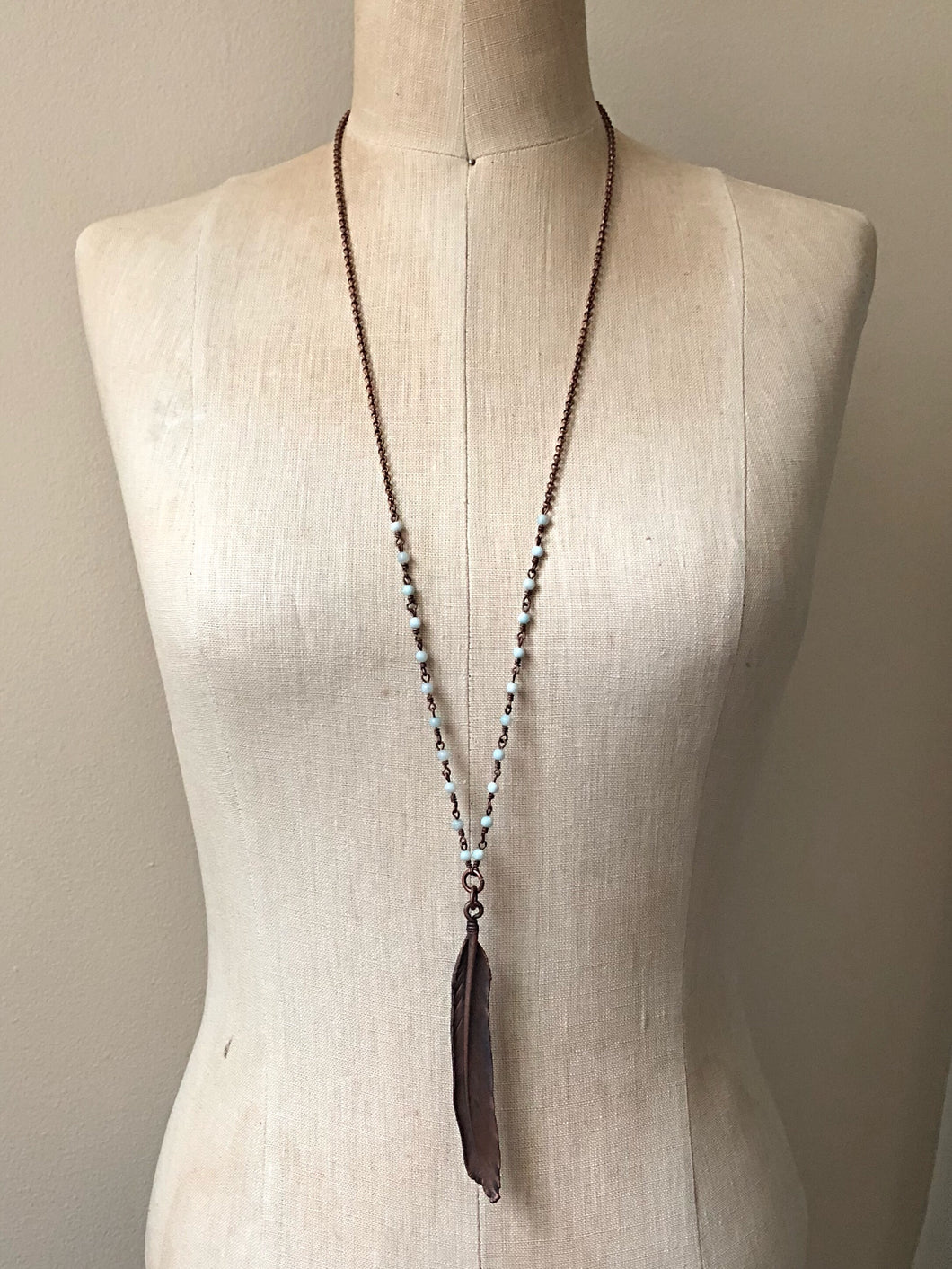 Electroformed Feather & Amazonite Necklace #2 (Satya Collection)