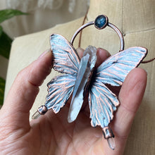 Load image into Gallery viewer, Electroformed Butterfly With Clear Quartz &amp; Blue Kyanite Necklace - Ready to Ship

