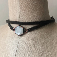 Load image into Gallery viewer, White Moonstone Hexagon and Leather Wrap Bracelet/Choker #1 - Ready to Ship
