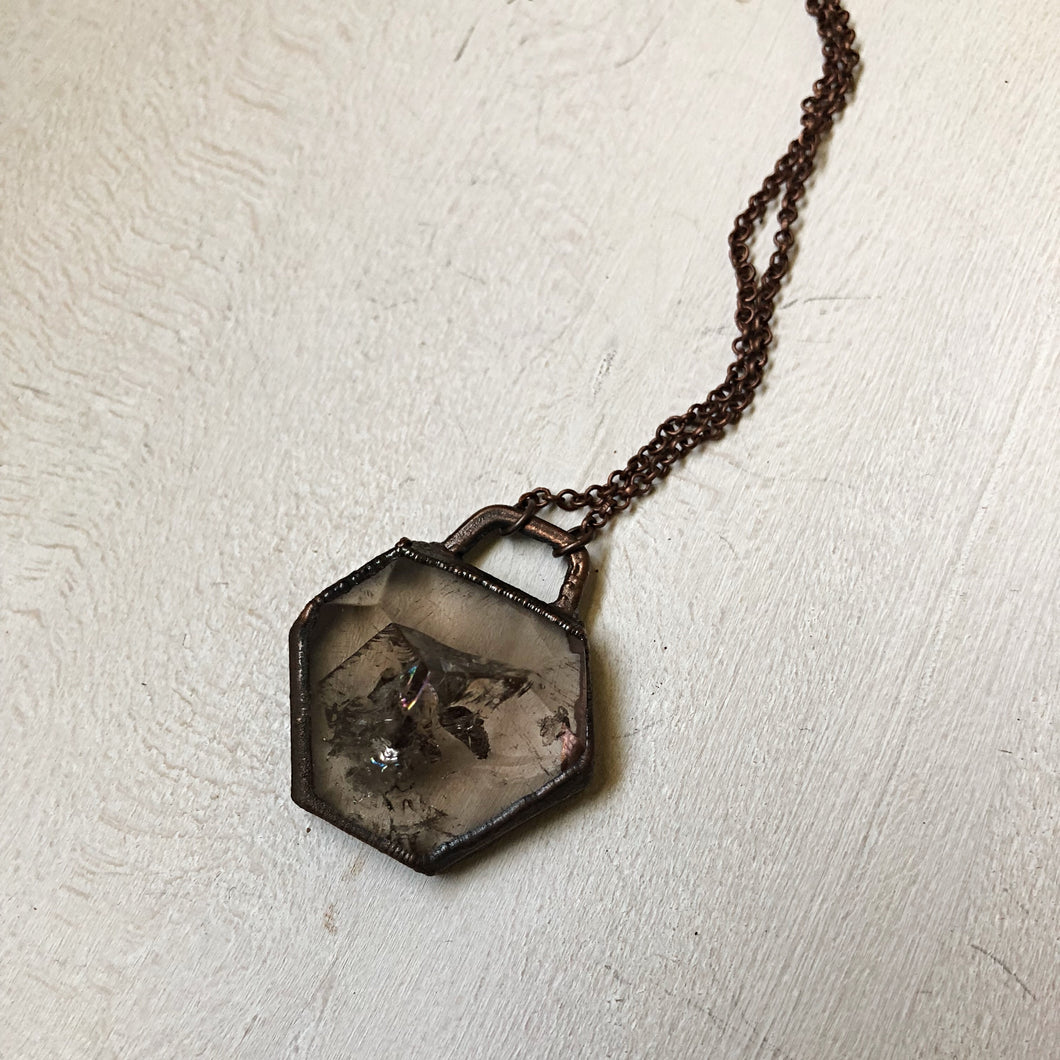Smoky Quartz Hexagon Necklace - Ready to Ship (Flower Moon Collection)