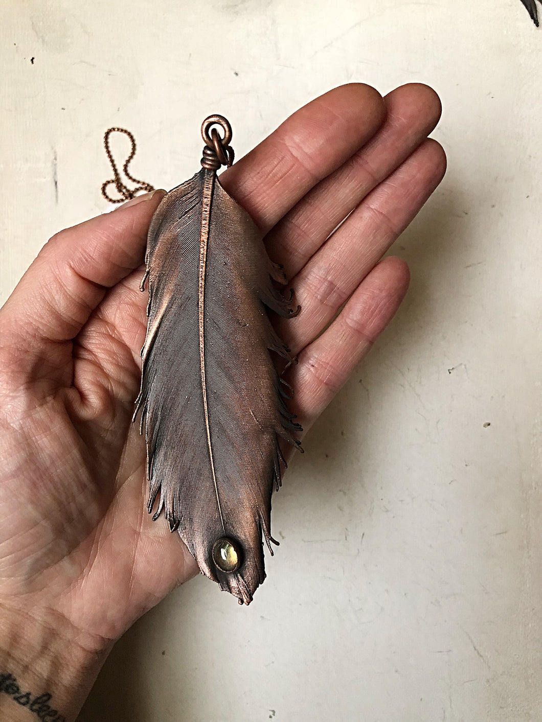 Electroformed Feather and Labradorite Necklace #1 - Ready to Ship