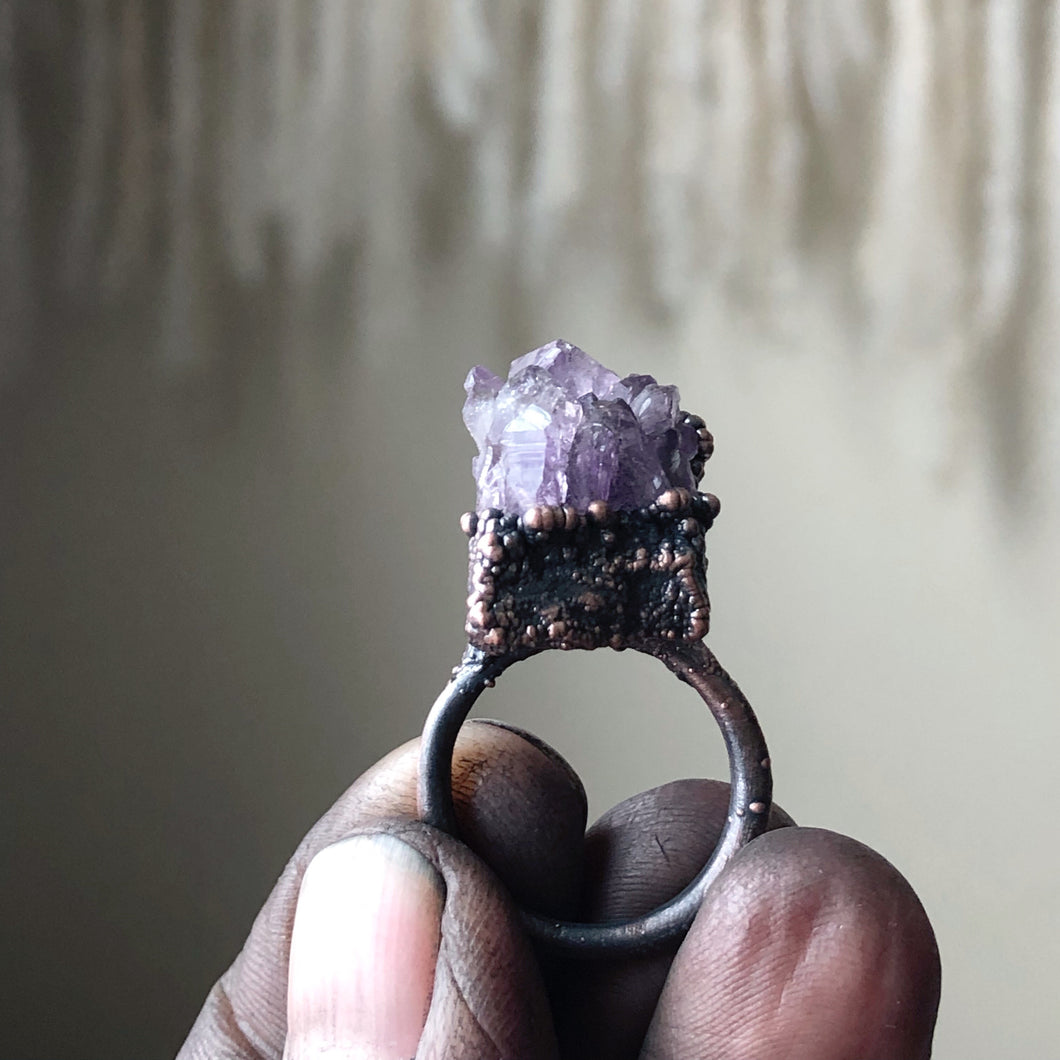 Raw Amethyst Cluster Ring #1 (Size 5.75) - Ready to Ship