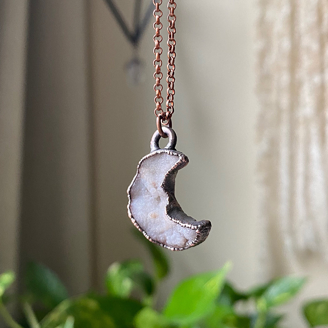 Desert Druzy Crescent Moon Necklace #1 - Ready to Ship
