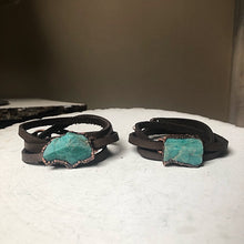 Load image into Gallery viewer, Raw Amazonite and Leather Wrap Bracelet/Choker - Made to Order

