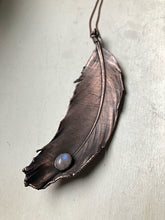 Load image into Gallery viewer, Electroformed Feather and Rainbow Moonstone Necklace #2 - Moksha Collection
