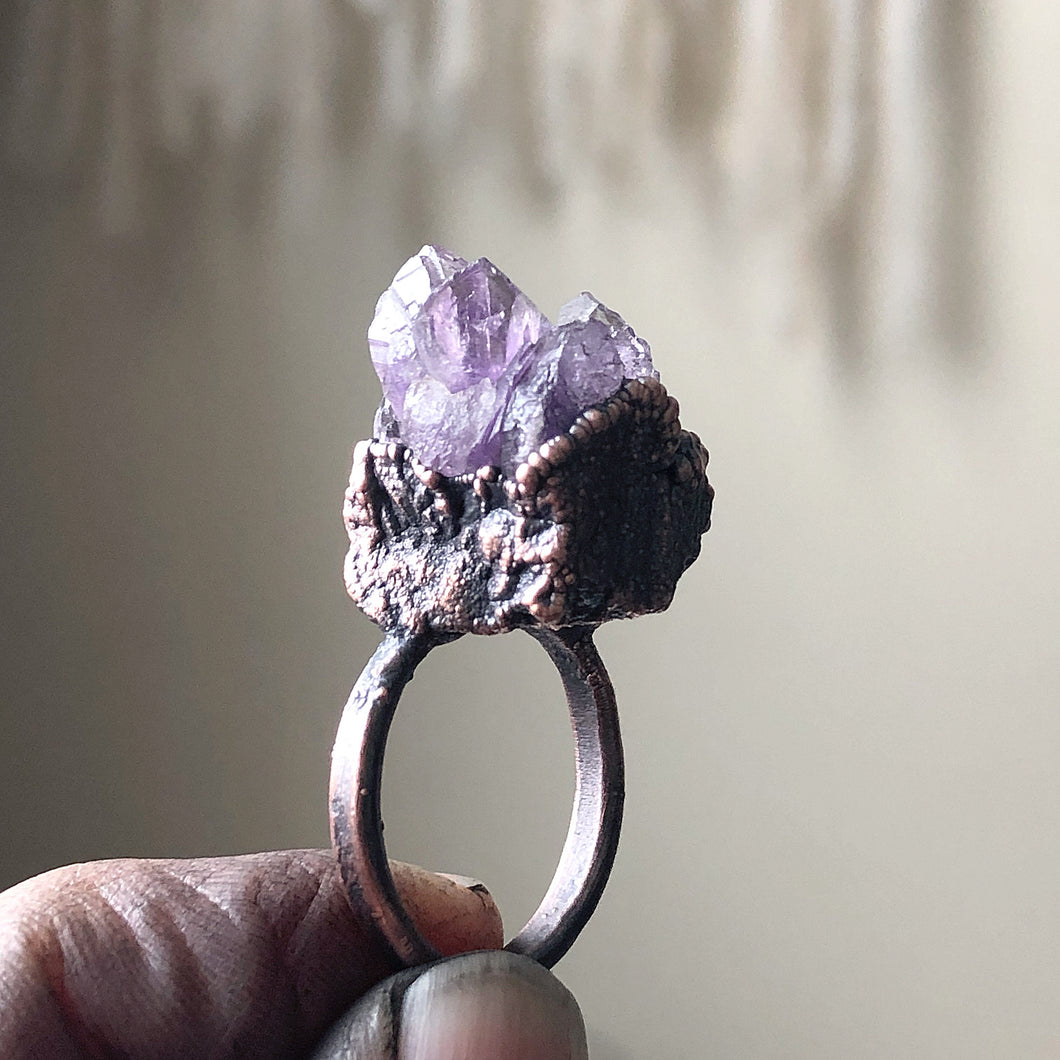 Raw Amethyst Cluster Ring #3 (Size 7.75) - Ready to Ship
