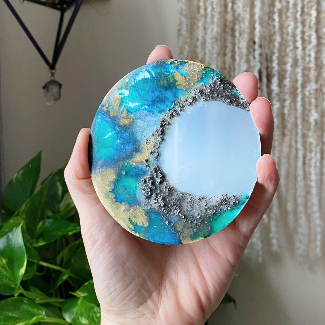 Crescent Moon and Pyrite Scrying Mirror - Ready to Ship