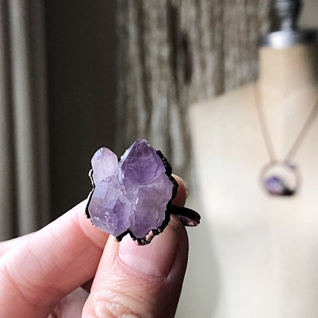 Tibetan Amethyst Mini Cluster Ring #4 (Size 6-6.25) - Tell Tale Heart Collection