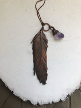 Load image into Gallery viewer, Electroformed Feather Necklace with Raw Amethyst Point - Ready to Ship (5/17 Update)
