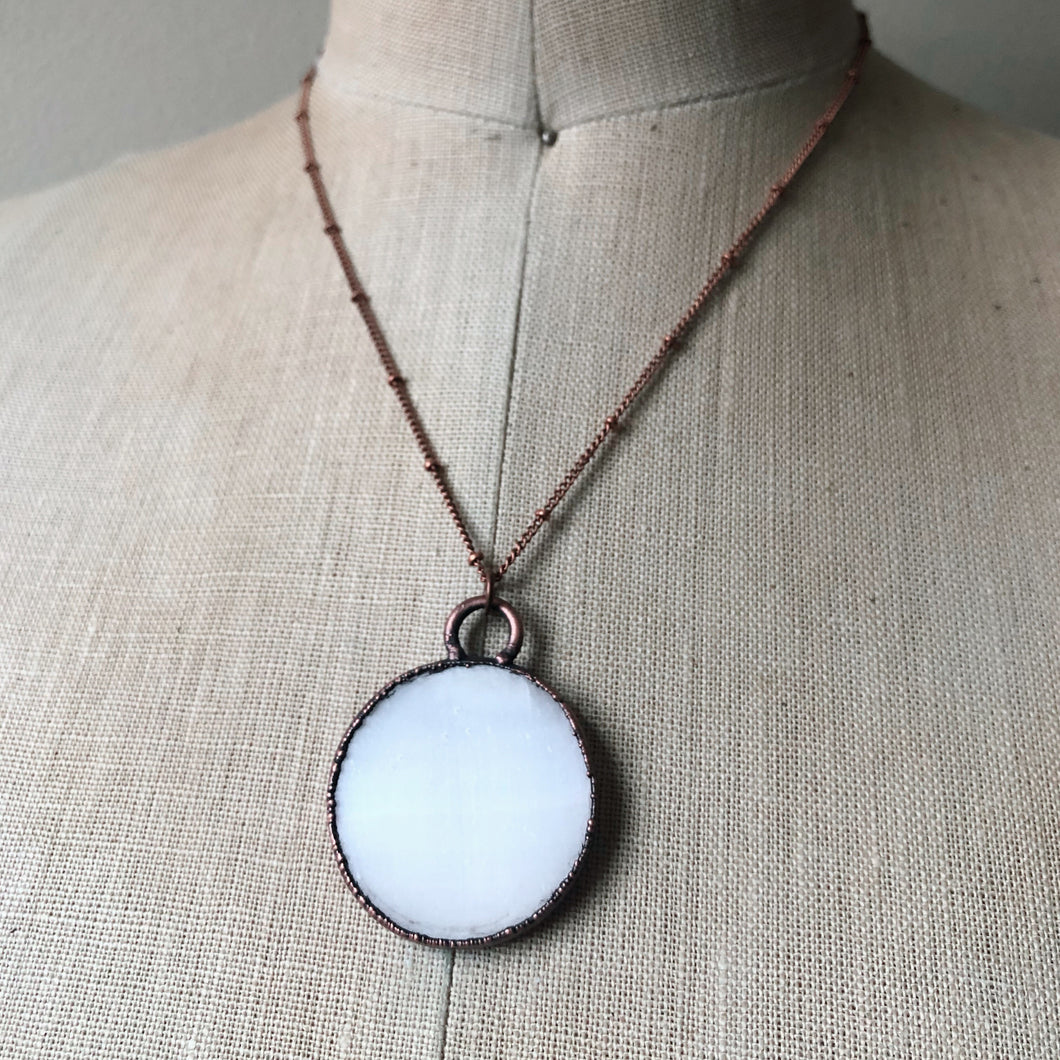 Selenite Snow Moon Necklace #1 - Ready to Ship