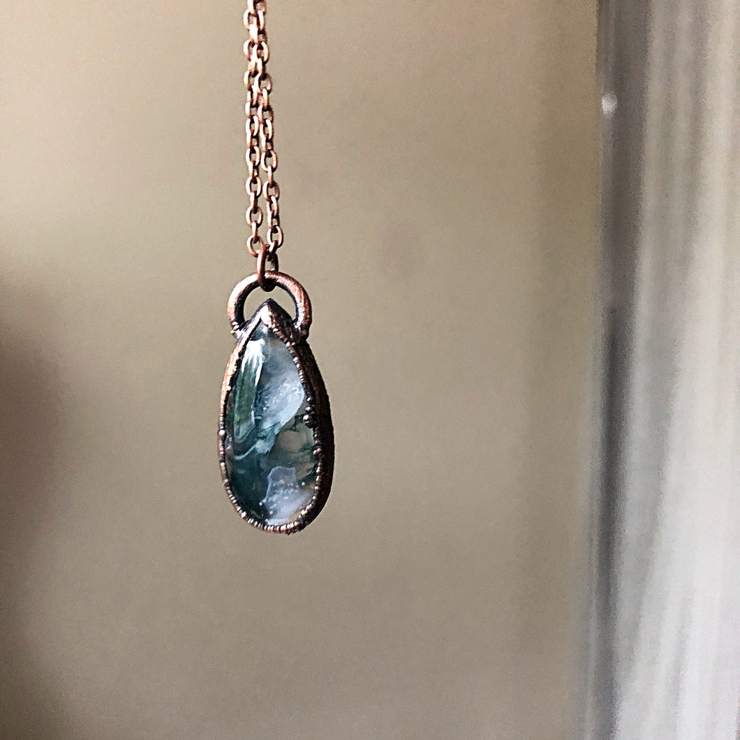 Moss Agate Small Teardrop Necklace - Ready to Ship