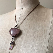 Load image into Gallery viewer, Rose Quartz Heart with Angel Aura Point Necklace - Ready to Ship
