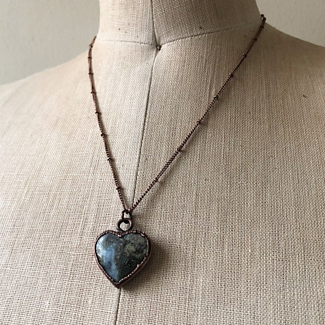 Moss Agate Heart Necklace #2 - Ready to Ship